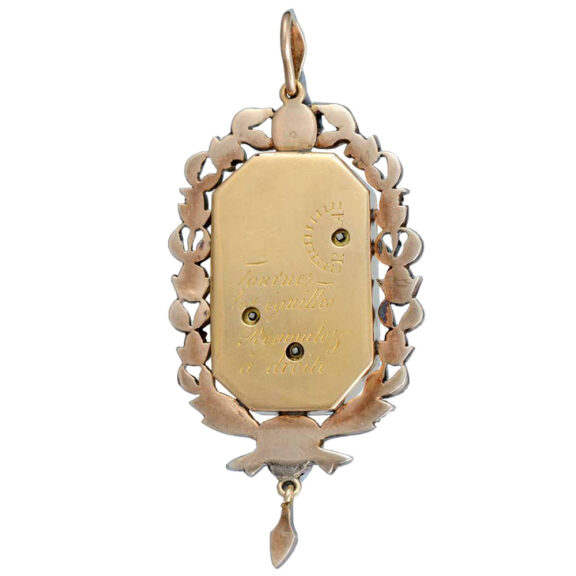Swiss gold gem-set watch with matching chatelaine Circa 1800 Swiss gold gem-set watch with matching chatelaine Circa 1800