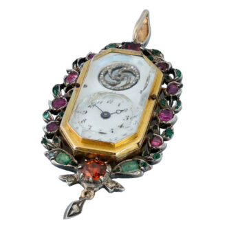 Swiss gold gem-set watch with matching chatelaine Circa 1800 Swiss gold gem-set watch with matching chatelaine Circa 1800