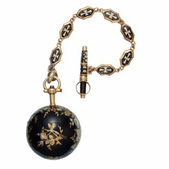 A French gold and enamel verge ball watch and chain Circa 1810 A French gold and enamel verge ball watch and chain Circa 1810