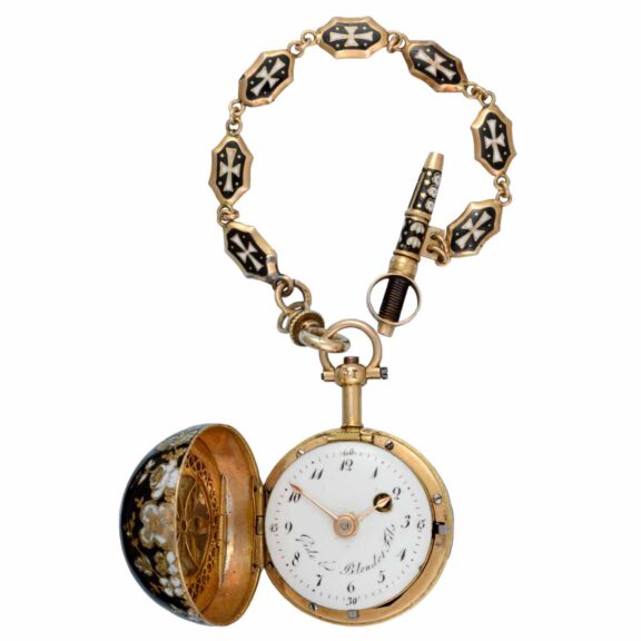 A French gold and enamel verge ball watch and chain Circa 1810 A French gold and enamel verge ball watch and chain Circa 1810