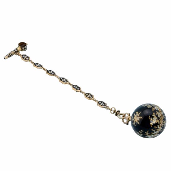 A French gold and enamel verge ball watch and chain Circa 1810 A French gold and enamel verge ball watch and chain Circa 1810