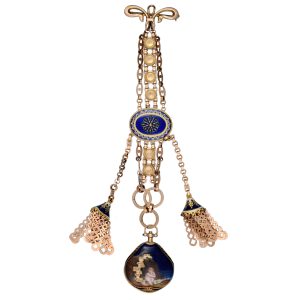 Swiss gold verge watch with diamond set chatelaine Circa 1810