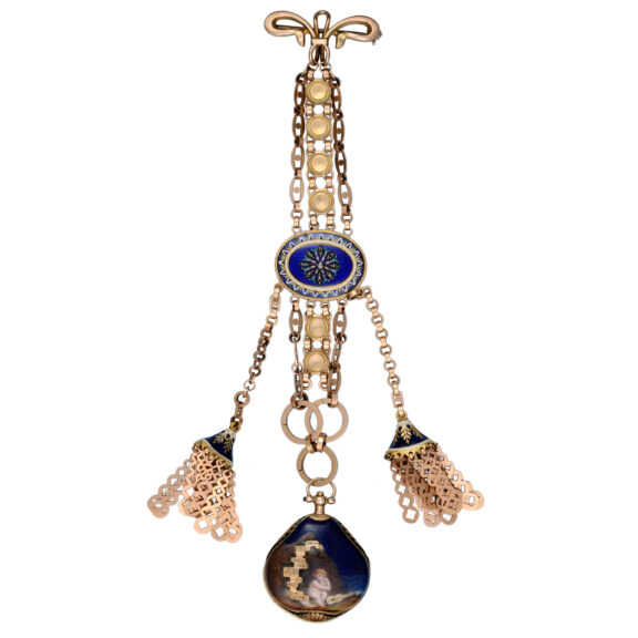 Swiss gold verge watch with diamond set chatelaine Circa 1810