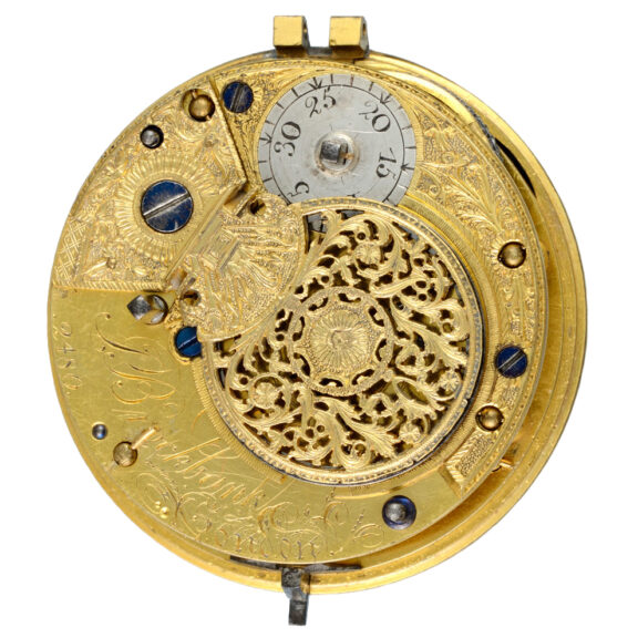 English verge by Brockbank with regulator calendar dial Circa 1790 English verge by Brockbank with regulator calendar dial Circa 1790