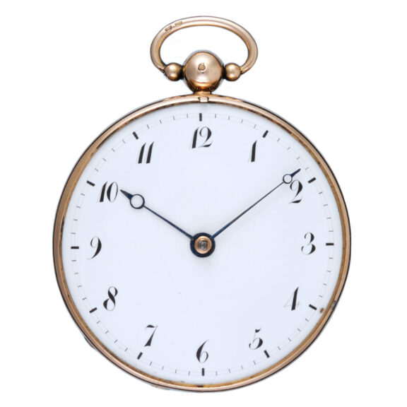 A French verge pocket watch in a gold open face case Circa 1815