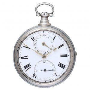 A large silver English verge with seconds and calendar Circa 1819