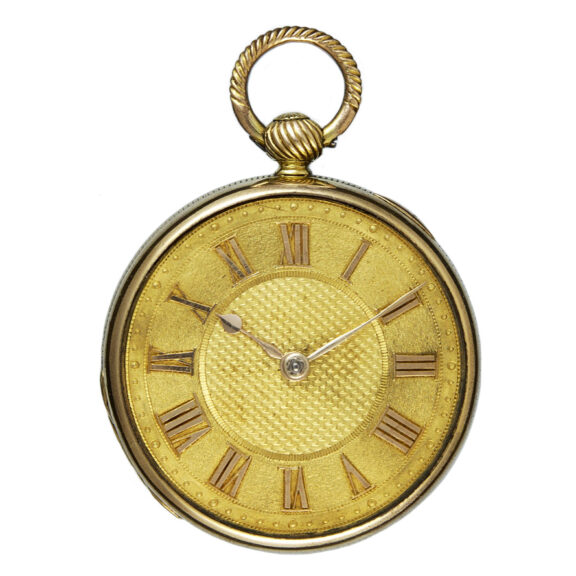 English verge in a decorative engine turned gilt case Circa 1820