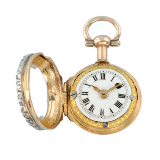 Miniature cylinder watch and diamond set gold ring Circa 1780