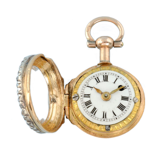 Miniature cylinder watch and diamond set gold ring Circa 1780 Miniature cylinder watch and diamond set gold ring Circa 1780