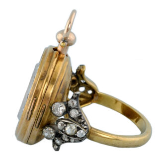Miniature cylinder watch and diamond set gold ring Circa 1780