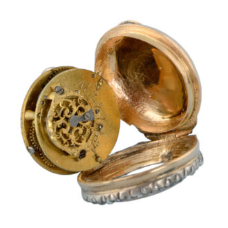 Miniature cylinder watch and diamond set gold ring Circa 1780