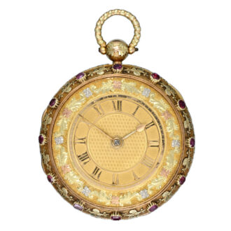 A Swiss three colour gold pocket watch set with rubies Circa 1820