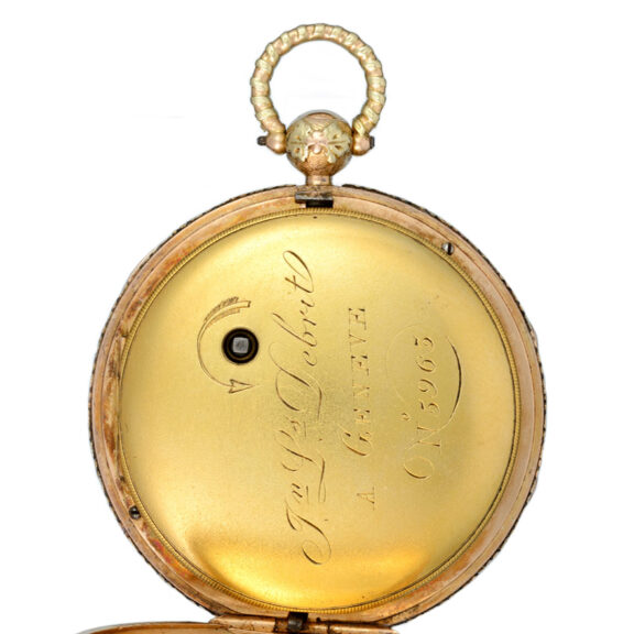 A Swiss three colour gold pocket watch set with rubies Circa 1820 A Swiss three colour gold pocket watch set with rubies Circa 1820