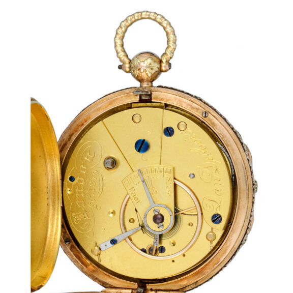 A Swiss three colour gold pocket watch set with rubies Circa 1820 A Swiss three colour gold pocket watch set with rubies Circa 1820