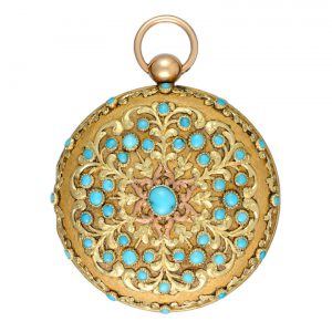 French gold turquoise set hunting cased verge watch Circa 1820