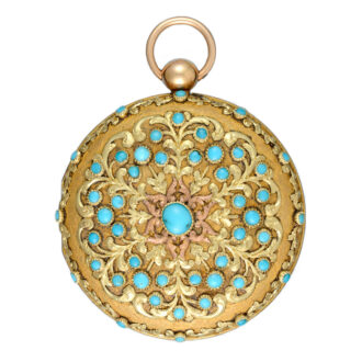 French gold turquoise set hunting cased verge watch Circa 1820 French gold turquoise set hunting cased verge watch Circa 1820