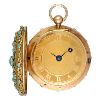 French gold turquoise set hunting cased verge watch Circa 1820 French gold turquoise set hunting cased verge watch Circa 1820