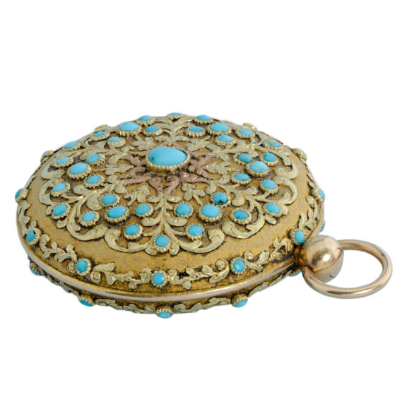 French gold turquoise set hunting cased verge watch Circa 1820 French gold turquoise set hunting cased verge watch Circa 1820
