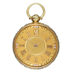English gold cylinder watch with decorative gold dial Circa 1822