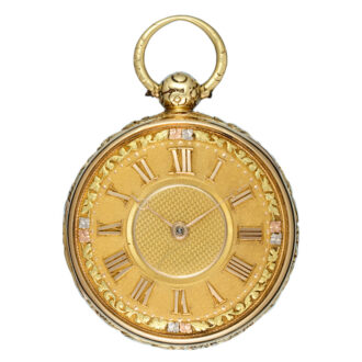 English gold cylinder watch with decorative gold dial Circa 1822