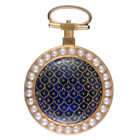 Swiss 18k gold, enamel and pearl set verge watch circa 1830