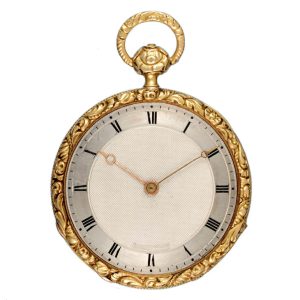 Swiss quarter repeating cylinder in gold open face case Circa 1830