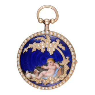 Pair of Swiss verges in gold and enamel pearl set cases Circa 1830