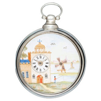 English silver verge watch with windmill automaton Circa 1831