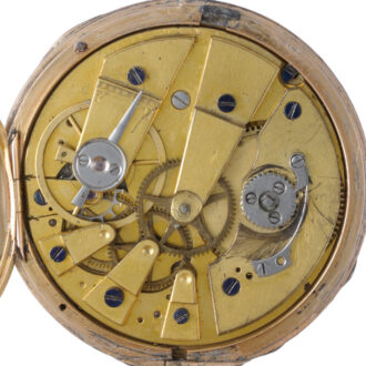 A French gold cylinder pocket watch with digital hours Circa 1840