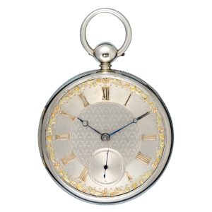 English silver fusee lever pocket watch with silver dial Circa 1840