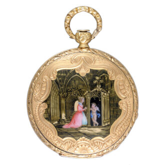 Swiss gold and enamel open faced cylinder watch Circa 1850