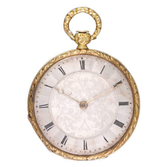 Swiss gold and enamel open faced cylinder watch Circa 1850
