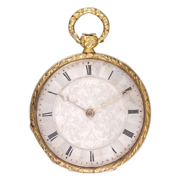Swiss gold and enamel open faced cylinder watch Circa 1850 Swiss gold and enamel open faced cylinder watch Circa 1850