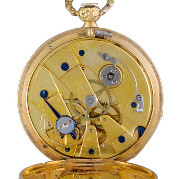 Swiss gold and enamel open faced cylinder watch Circa 1850 Swiss gold and enamel open faced cylinder watch Circa 1850