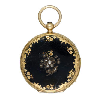 A Swiss cylinder in a gold and enamel open face case Circa 1870