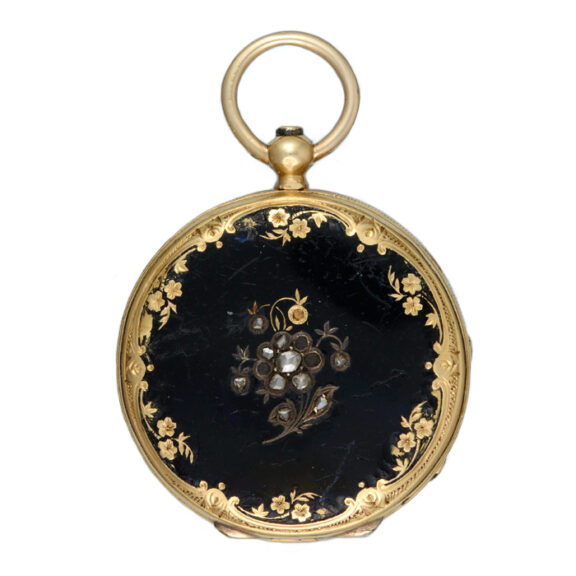 A Swiss cylinder in a gold and enamel open face case Circa 1870