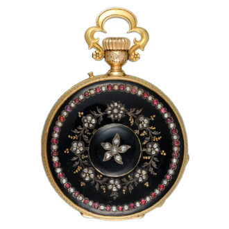 A Swiss cylinder in a gold and enamel full hunter case Circa 1880