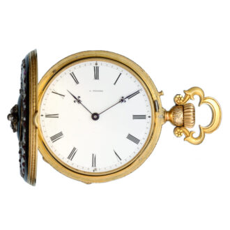 A Swiss cylinder in a gold and enamel full hunter case Circa 1880