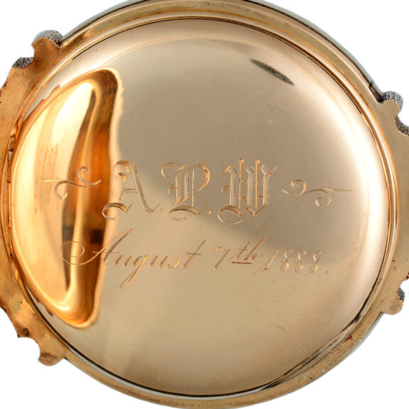 American lever in gold full hunter case with box hinges Circa 1881 American lever in gold full hunter case with box hinges Circa 1881
