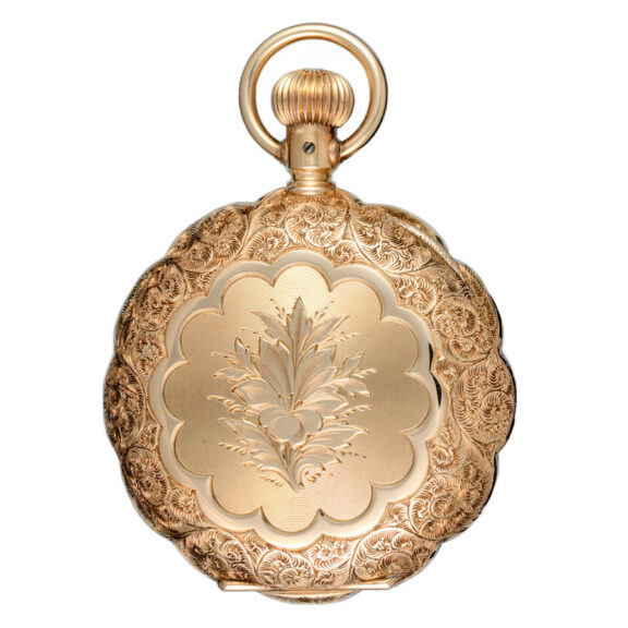 A decorative gold American lever in a full hunter case Circa 1885 A decorative gold American lever in a full hunter case Circa 1885