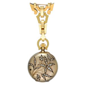 French cylinder in a diamond set gold half hunter case Circa 1900