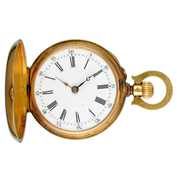 French cylinder in a diamond set gold half hunter case Circa 1900 French cylinder in a diamond set gold half hunter case Circa 1900
