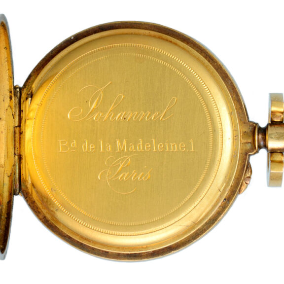 French cylinder in a diamond set gold half hunter case Circa 1900 French cylinder in a diamond set gold half hunter case Circa 1900