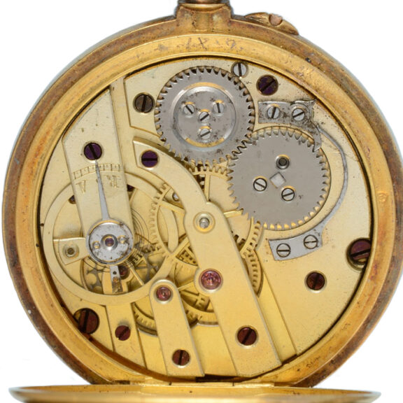French cylinder in a diamond set gold half hunter case Circa 1900 French cylinder in a diamond set gold half hunter case Circa 1900