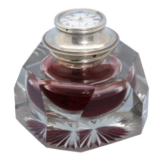Cut glass silver mounted inkwell housing a verge Circa 1906