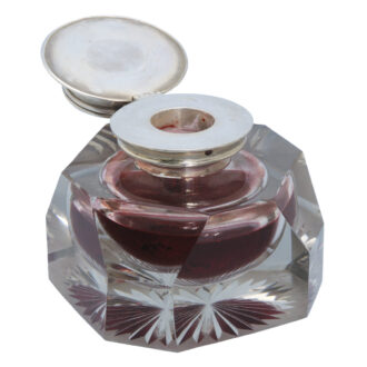 Cut glass silver mounted inkwell housing a verge Circa 1906