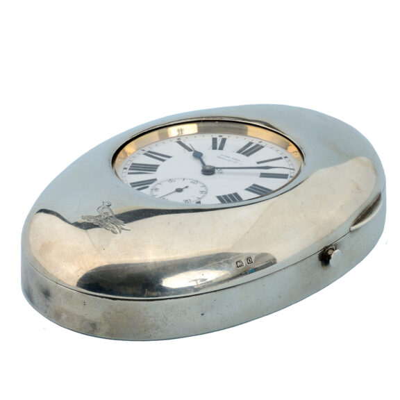 A Swiss nickle eight day lever fitted in a silver oval case Circa 1913 A Swiss nickle eight day lever fitted in a silver oval case Circa 1913