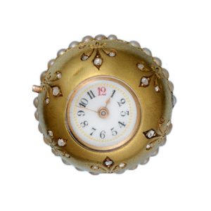A Swiss lever ball watch set with diamonds and pearls Circa 1890