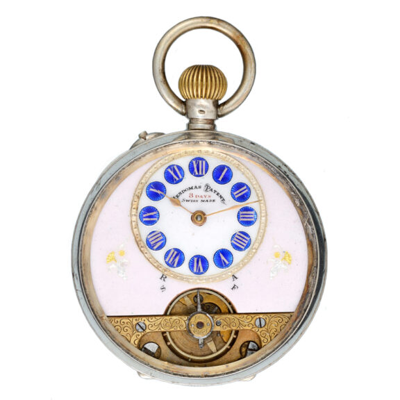 Rare Swiss silver eight day lever with visible balance Circa 1920