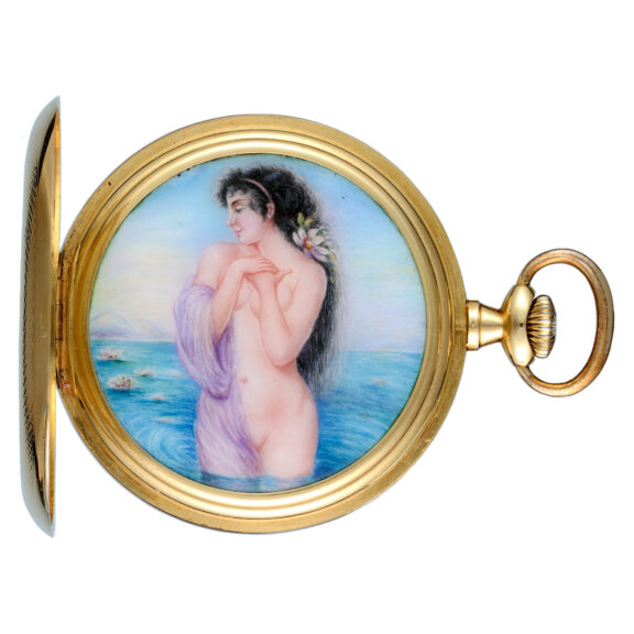 Swiss lever pocket watch with concealed enamel nude Circa 1920